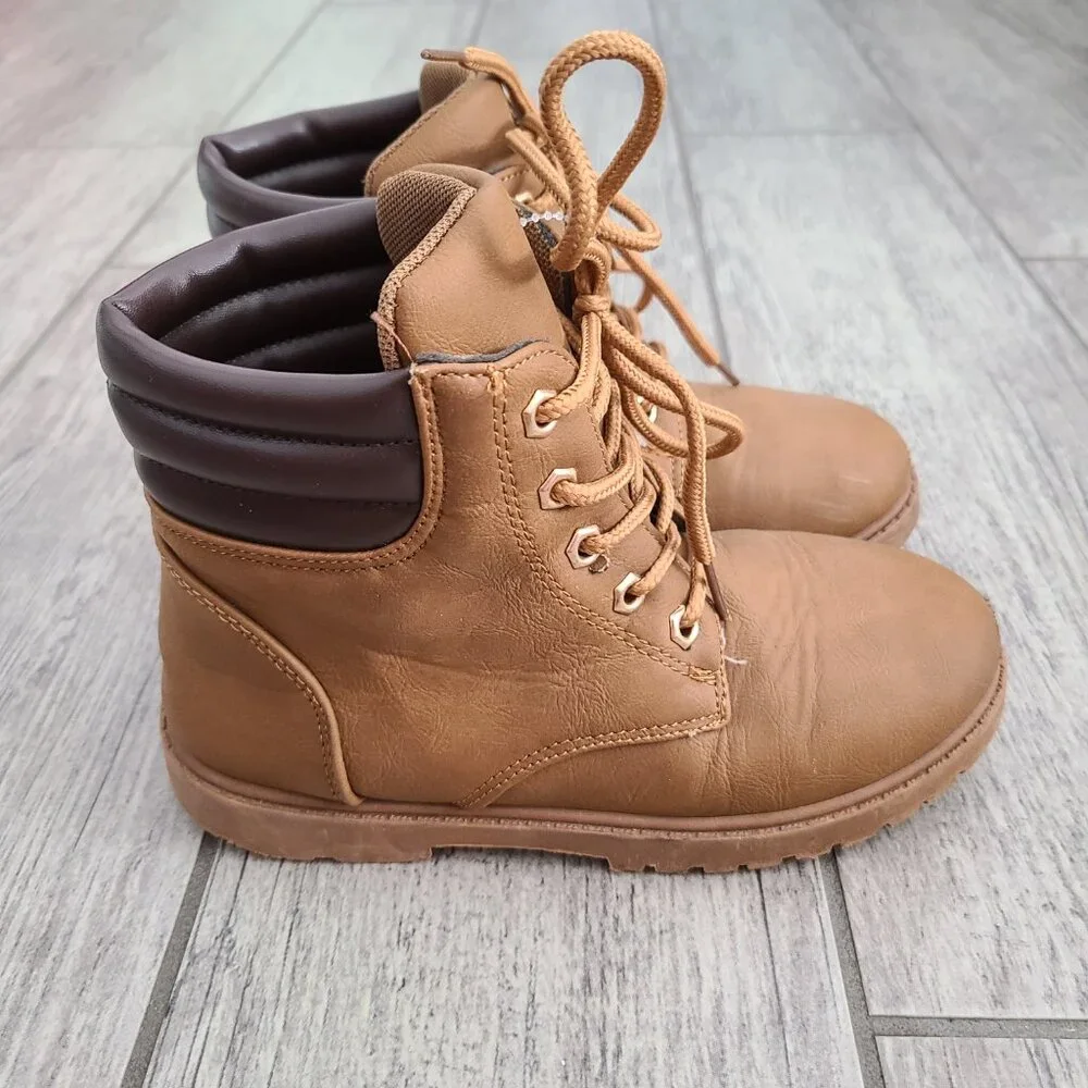 Rugged Bear Lace Up Ankle Boots Tan Brown Kids Size 13